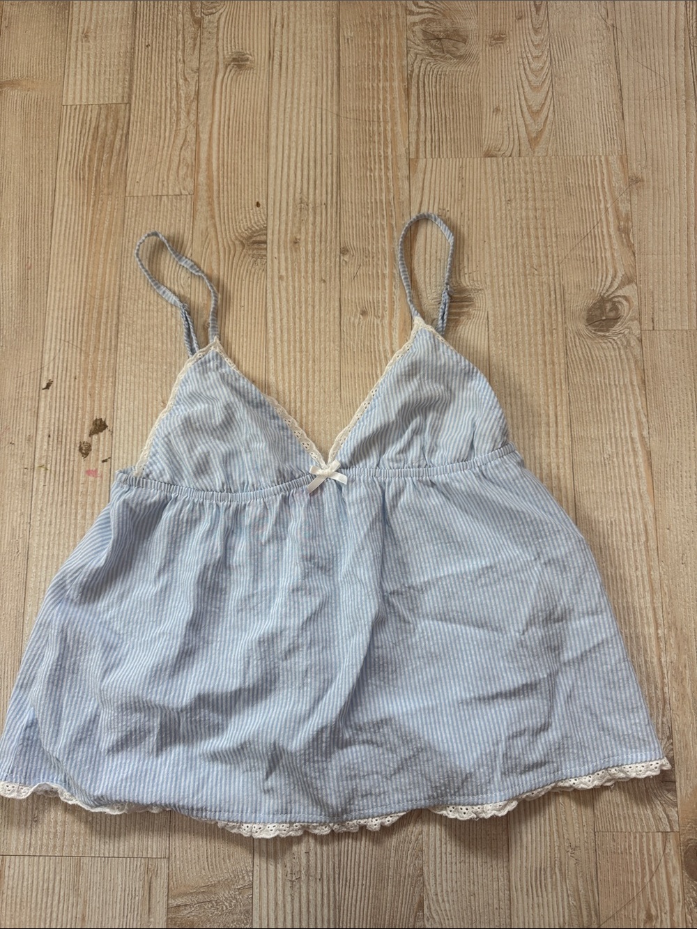 Edikted Light Blue Striped Lace-Trim Cami Tank